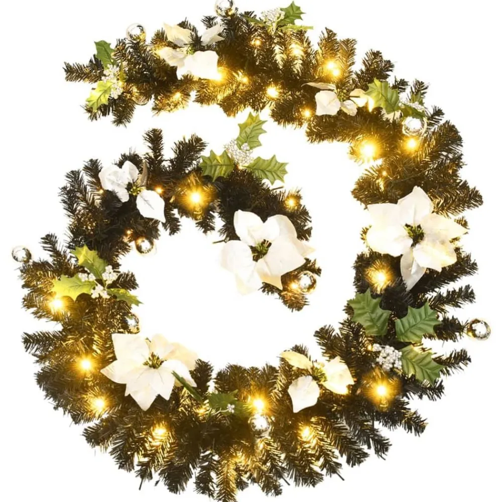 vidaXL Decoración-Guirnalda de Navidad con luces LED PVC negro 2,7 m