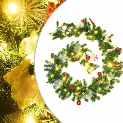 vidaXL Decoración-Guirnalda de Navidad con luces LED PVC verde 2,7 m