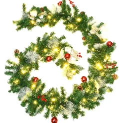 vidaXL Decoración-Guirnalda de Navidad con luces LED PVC verde 2,7 m