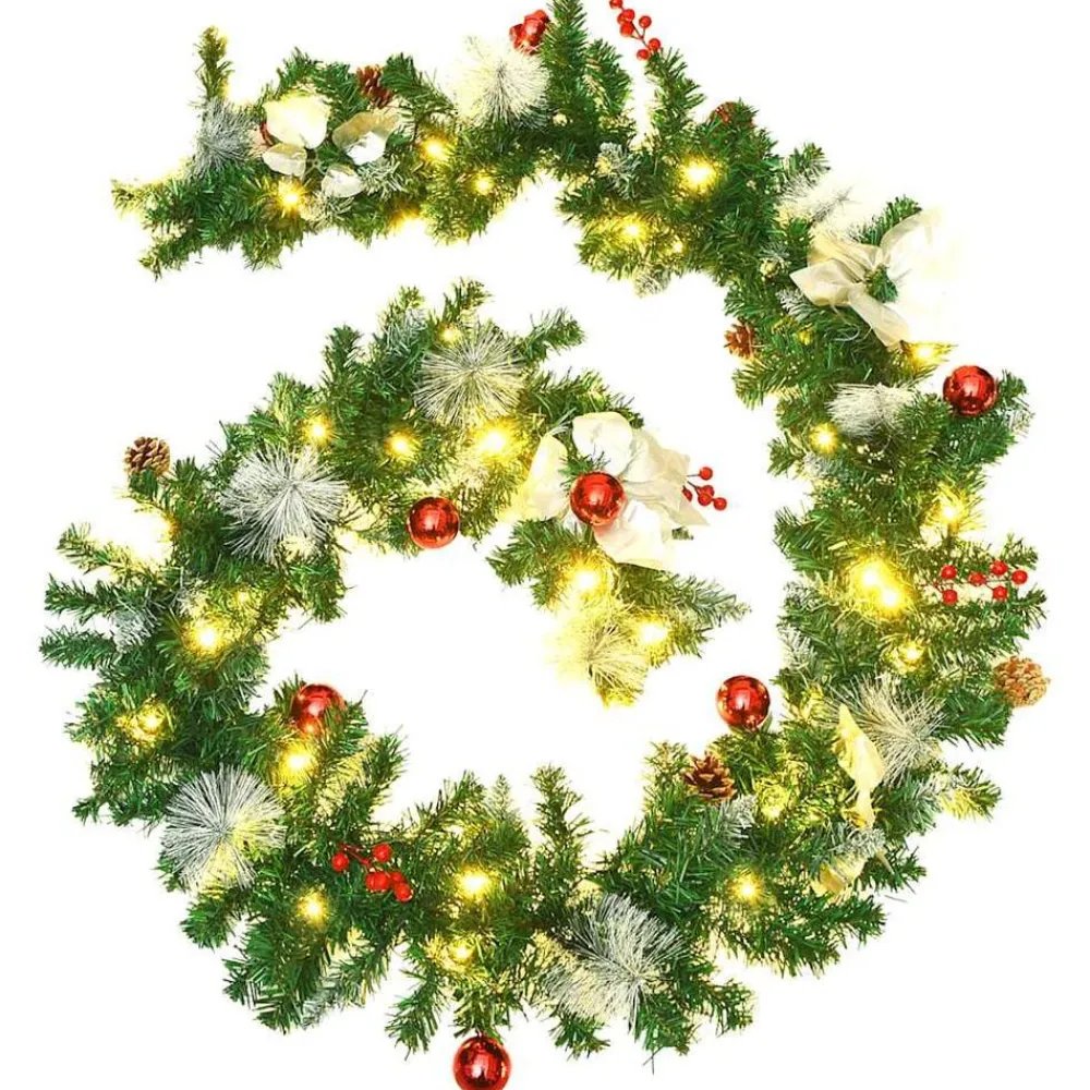 vidaXL Decoración-Guirnalda de Navidad con luces LED PVC verde 2,7 m