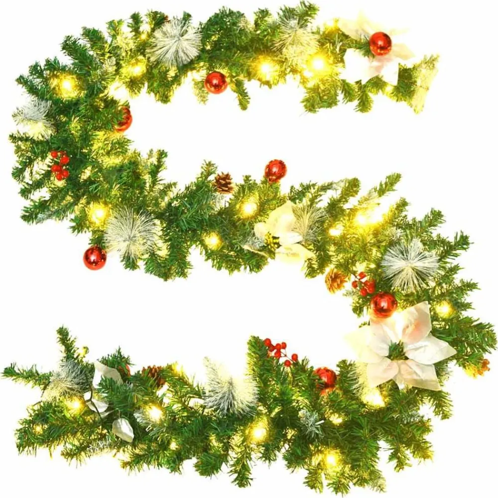 vidaXL Decoración-Guirnalda de Navidad con luces LED PVC verde 2,7 m