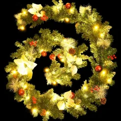 vidaXL Decoración-Guirnalda de Navidad con luces LED PVC verde 2,7 m