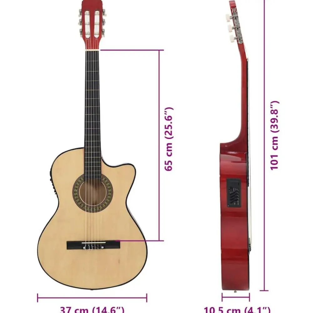 vidaXL Arte Y Ocio-Guitarra clásica occidental con ecualizador y 6 cuerdas