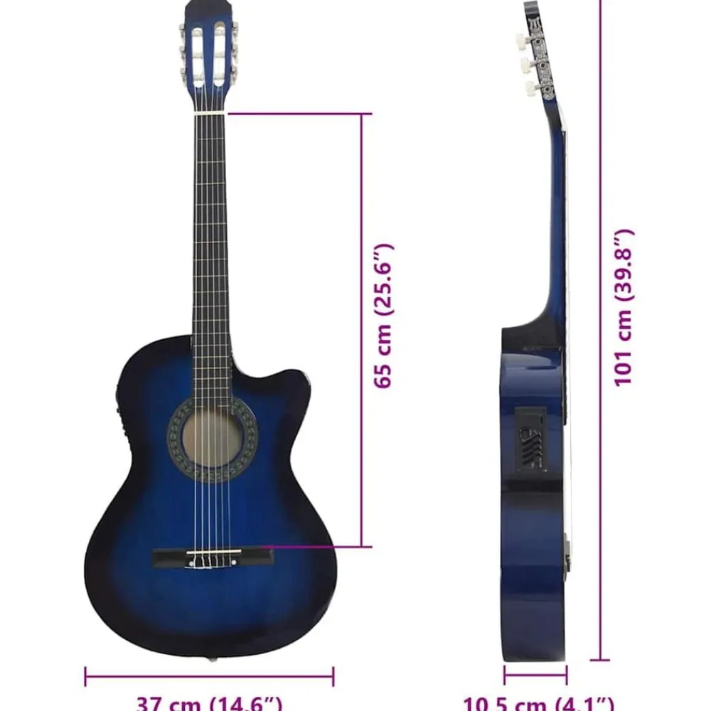vidaXL Guitarra clásica occidental con ecualizador y 6 cuerdas Azul Sale