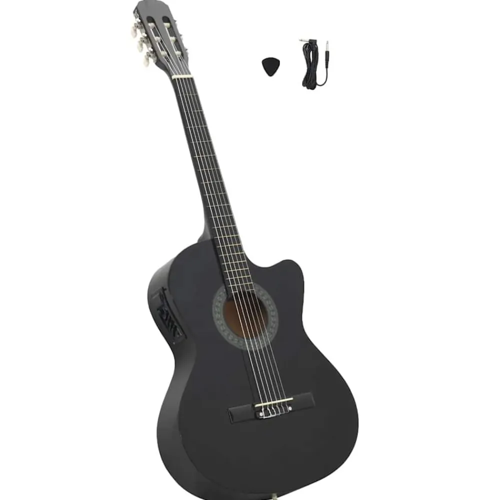 vidaXL Guitarra clásica occidental con ecualizador y 6 cuerdas Negro Sale