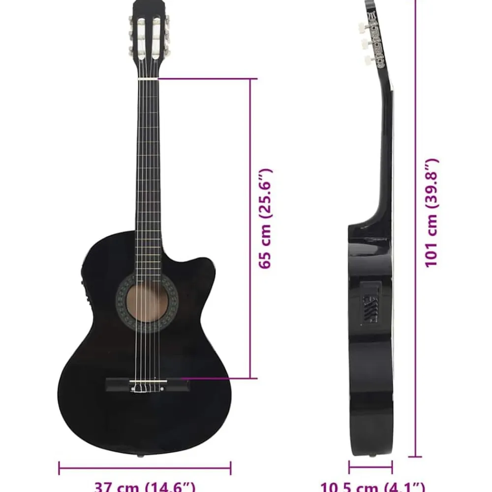 vidaXL Guitarra clásica occidental con ecualizador y 6 cuerdas Negro Sale