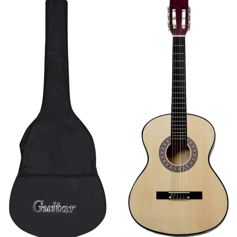 vidaXL Guitarra clásica para principiantes con funda 4/4 39" Marrón claro New