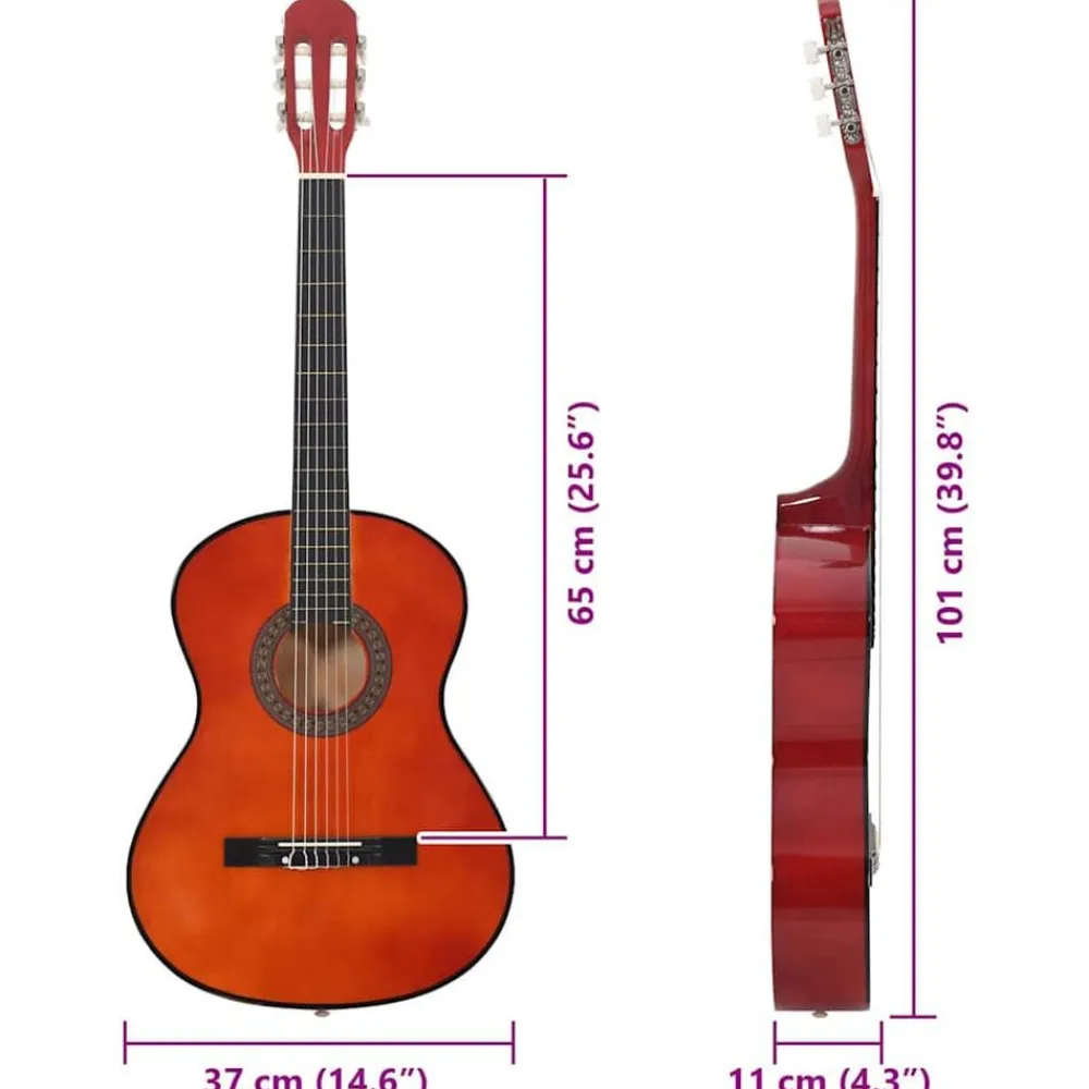 vidaXL Arte Y Ocio-Guitarra clásica para principiantes madera tilo negro 4/4 39"