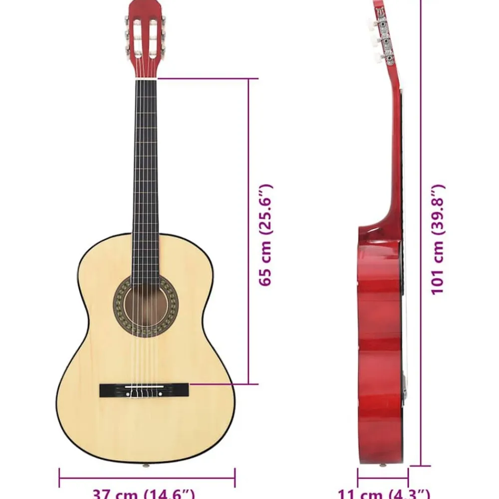 vidaXL Arte Y Ocio-Guitarra clásica para principiantes madera tilo negro 4/4 39"