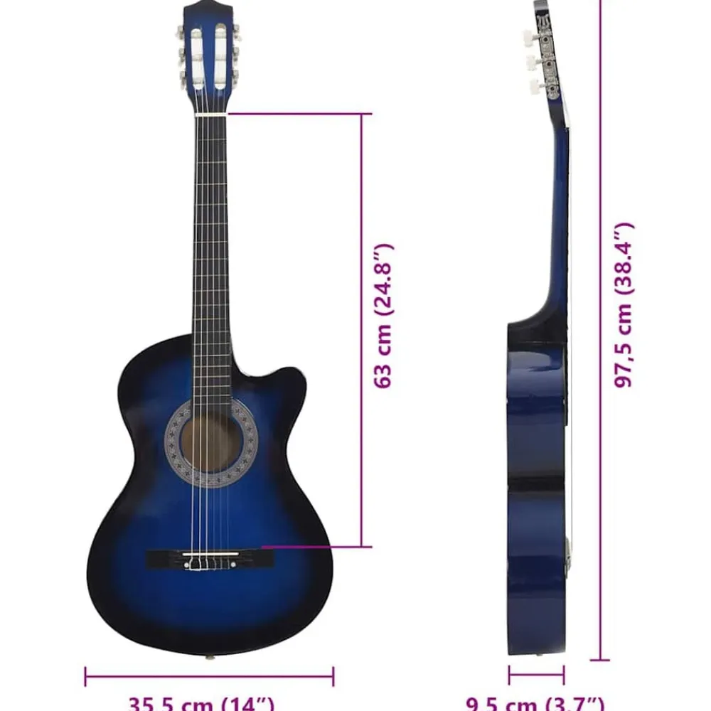 vidaXL Arte Y Ocio-Guitarra Clásica Western Cutaway con 6 cuerdas 38"