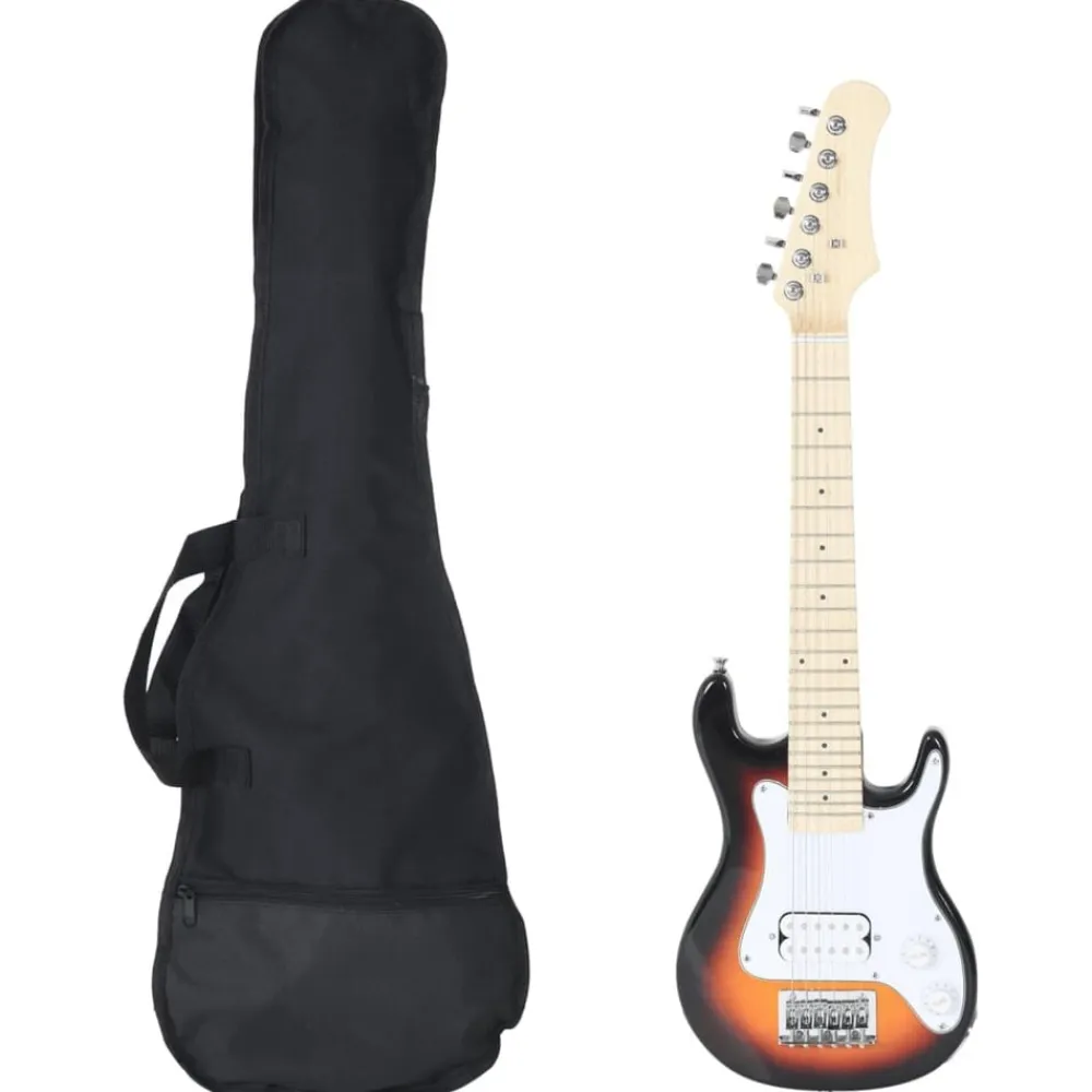 vidaXL Arte Y Ocio-Guitarra eléctrica para niños con funda marrón y blanco 3/4 30"