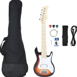 vidaXL Arte Y Ocio-Guitarra eléctrica para niños con funda marrón y blanco 3/4 30"