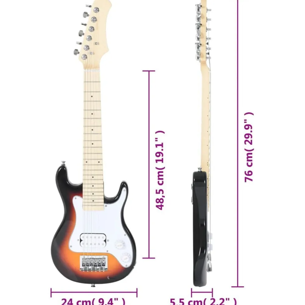 vidaXL Arte Y Ocio-Guitarra eléctrica para niños con funda marrón y blanco 3/4 30"