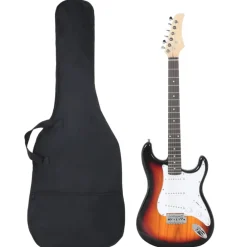 vidaXL Arte Y Ocio-Guitarra eléctrica principiante con funda marrón blanco 4/4 39"
