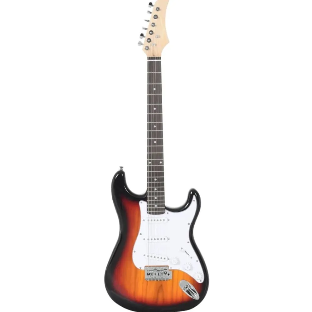 vidaXL Arte Y Ocio-Guitarra eléctrica principiante con funda marrón blanco 4/4 39"