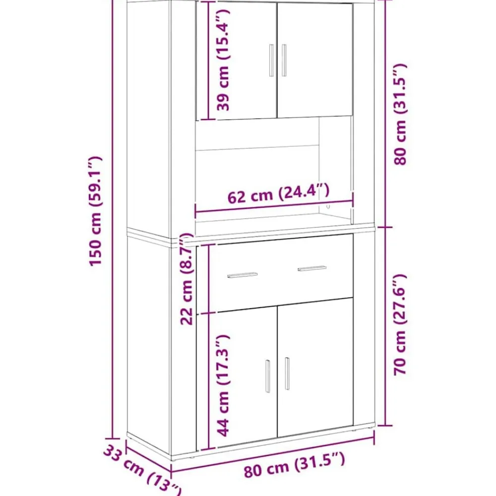 vidaXL Armarios Y Almacenamiento-Highboard 80 x 33 x 150 cm Madera contrachapada