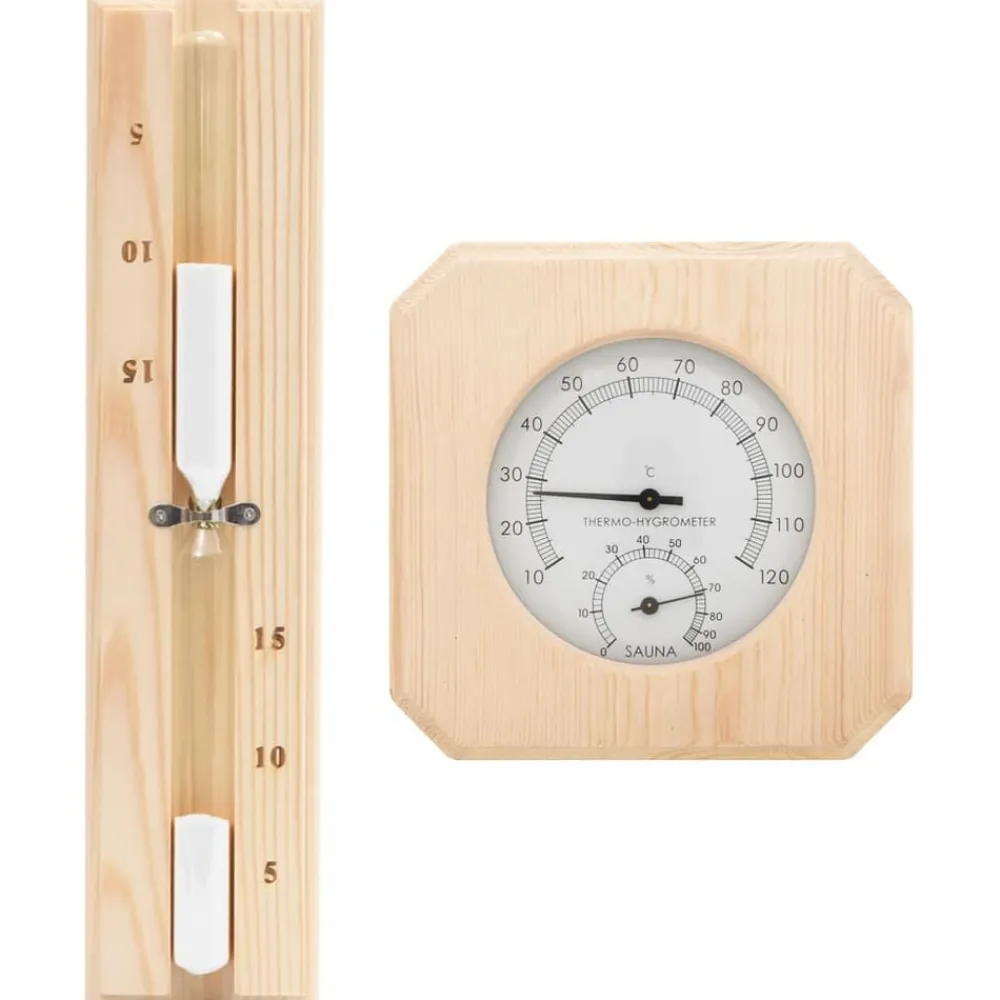 vidaXL Higrotermógrafo y reloj de arena para sauna 2 en 1 madera pino