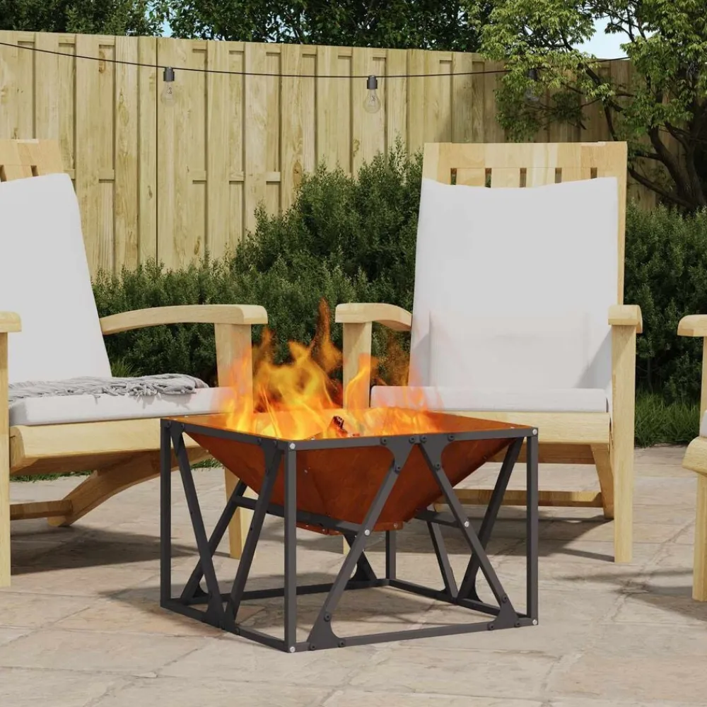 vidaXL Chimeneas-Hoguera Marrón 50 x 50 x 35 cm Acero autopatinable