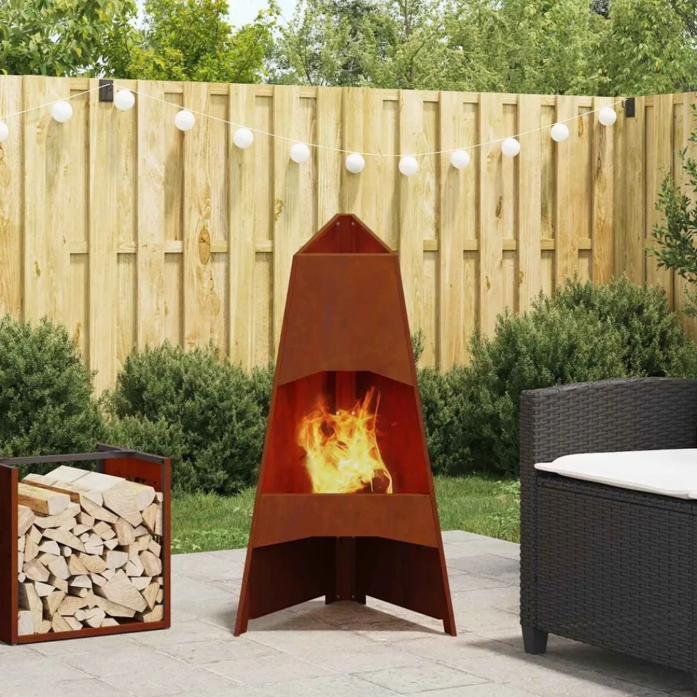 vidaXL Chimeneas-Hoguera Marrón 50 x 50 x 95 cm Acero autopatinable