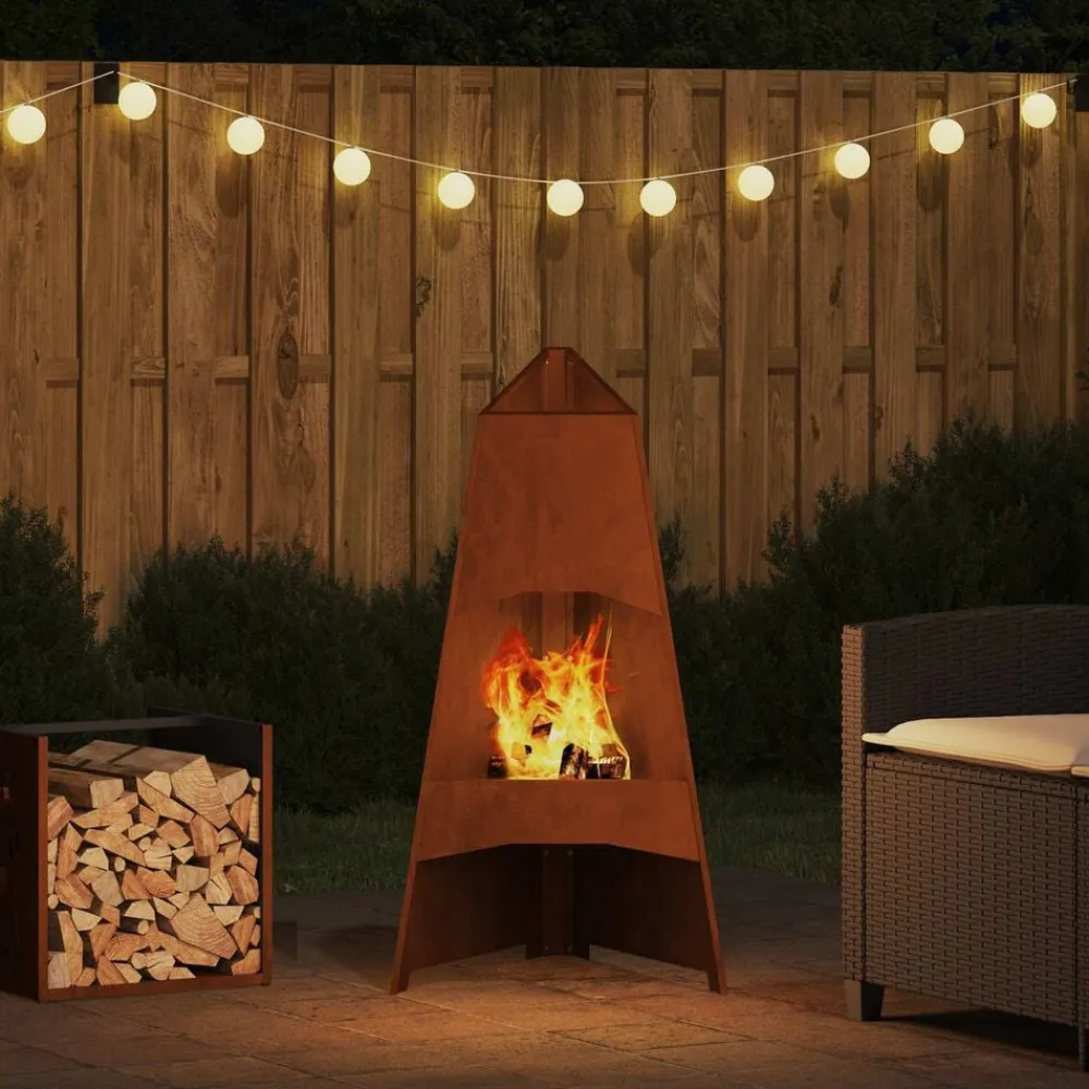 vidaXL Chimeneas-Hoguera Marrón 50 x 50 x 95 cm Acero autopatinable