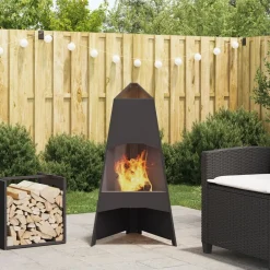 vidaXL Hoguera Negro 50 x 50 x 95 cm Acero Acero laminado en fr&iacute;o/negro Clearance