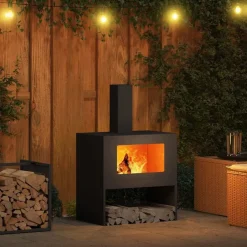 vidaXL Hoguera Negro 60 x 40 x 96 cm Acero Acero laminado en frío/negro New