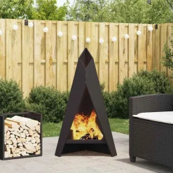 vidaXL Hoguera Negro 58 x 40 x 100 cm Acero Acero laminado en fr&iacute;o/negro Discount