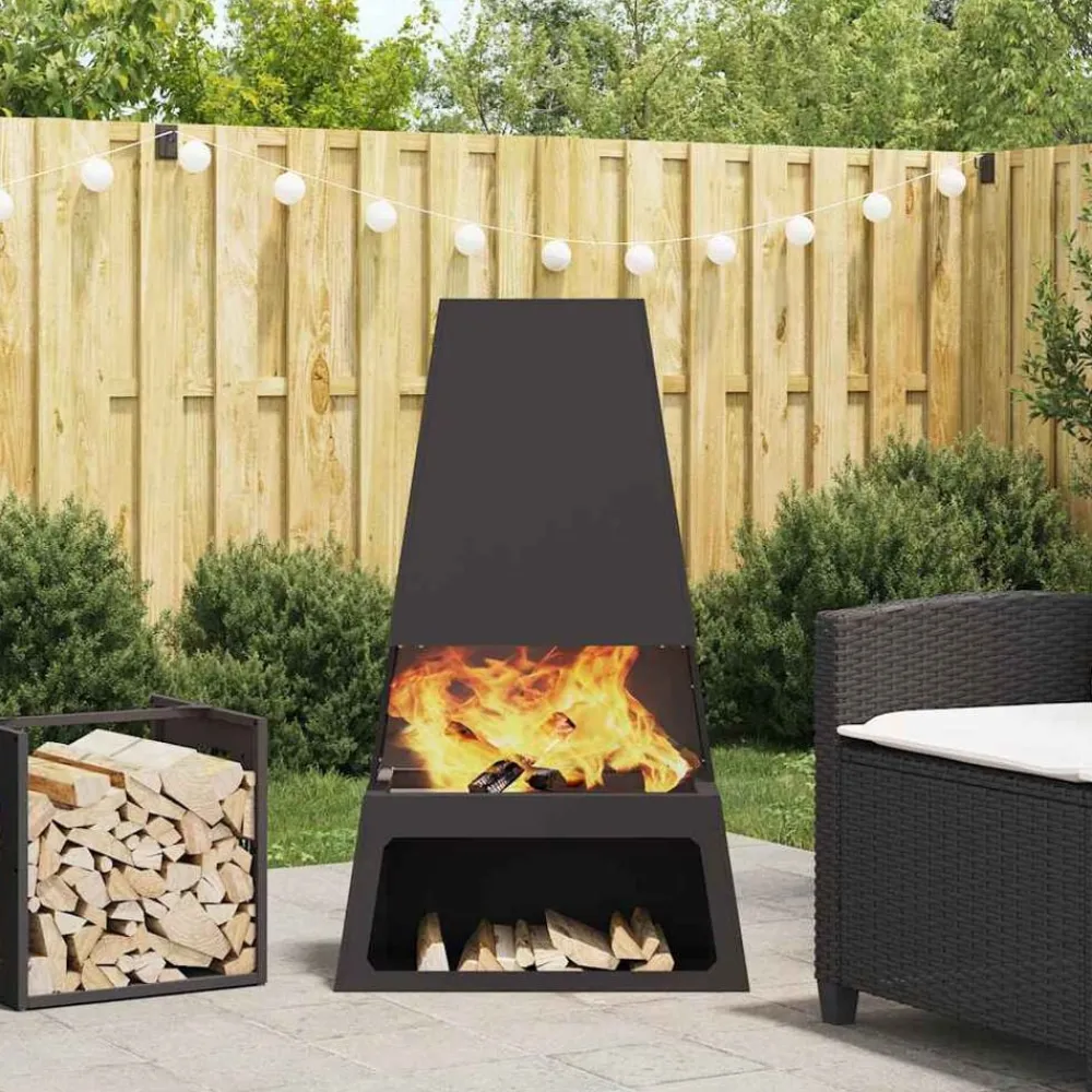 vidaXL Hoguera Negro 60 x 35 x 100 cm Acero Acero laminado en frío/negro Discount