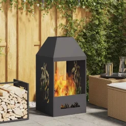 vidaXL Hoguera Negro 50 x 50 x 100 cm Acero Acero laminado en fr&iacute;o/negro Sale