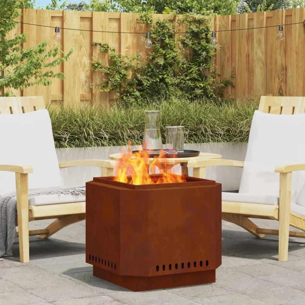 vidaXL Chimeneas-Hoguera Sin Humo Marrón 58 x 58 x 51 cm Acero autopatinable