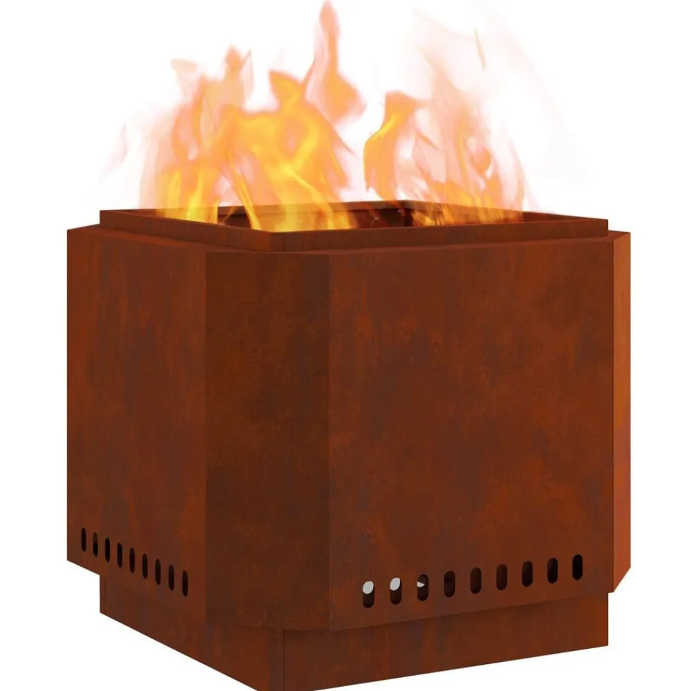 vidaXL Chimeneas-Hoguera Sin Humo Marrón 58 x 58 x 51 cm Acero autopatinable
