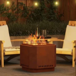 vidaXL Chimeneas-Hoguera Sin Humo Marrón 58 x 58 x 51 cm Acero autopatinable