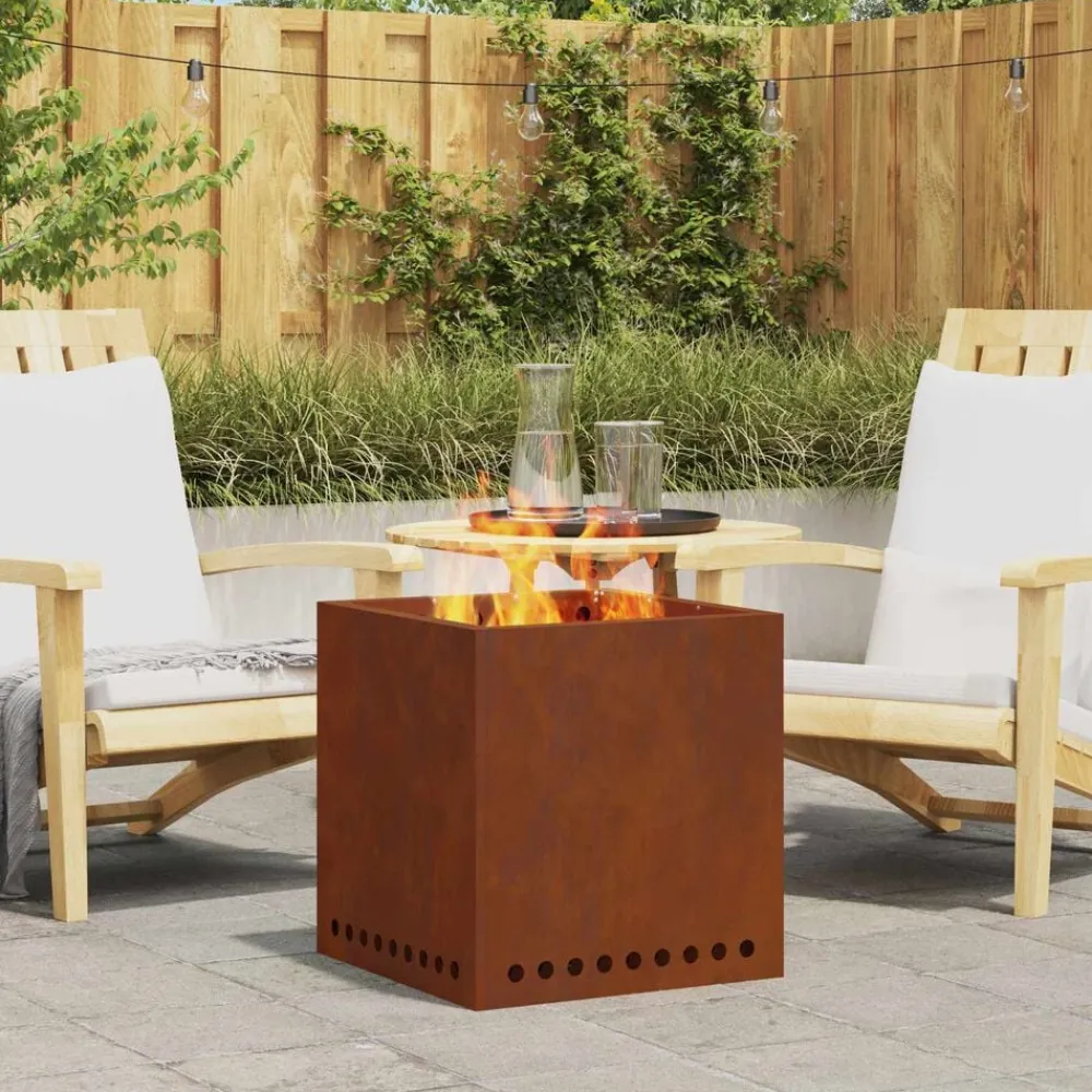 vidaXL Hoguera Sin Humo Marrón 48 x 48 x 50 cm Acero autopatinable Acero oxidado/marrón Online