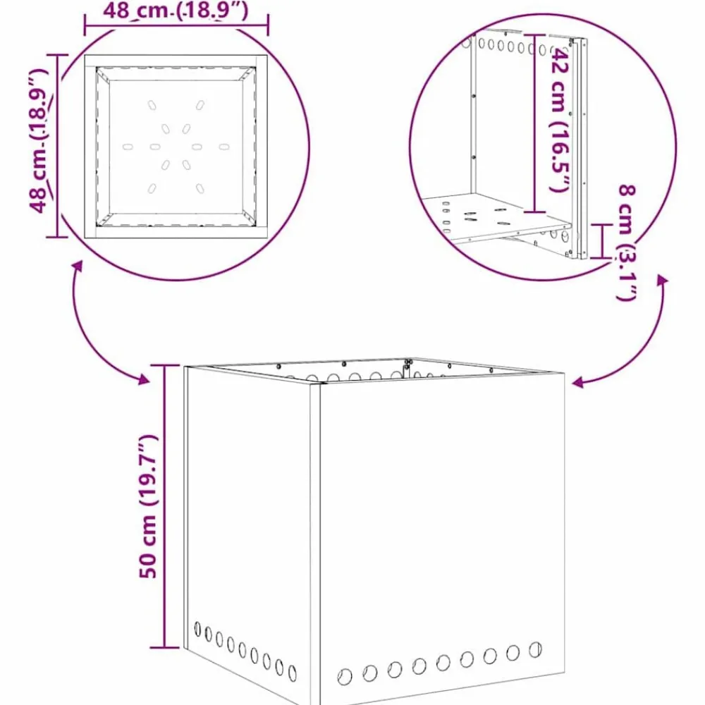 vidaXL Hoguera Sin Humo Marrón 48 x 48 x 50 cm Acero autopatinable Acero oxidado/marrón Online