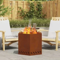 vidaXL Chimeneas-Hoguera Sin Humo Marrón 58 x 58 x 51 cm Acero autopatinable