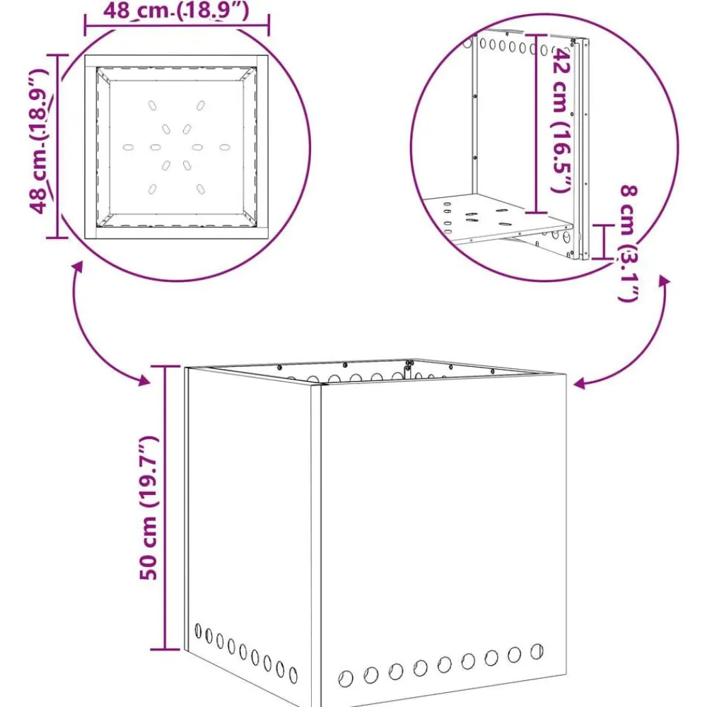 vidaXL Chimeneas-Hoguera Sin Humo Negro 48 x 48 x 50 cm Acero