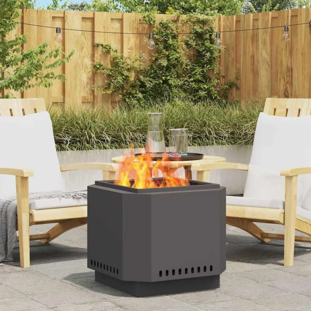 vidaXL Chimeneas-Hoguera Sin Humo Negro 58 x 58 x 51 cm Acero laminado en frío