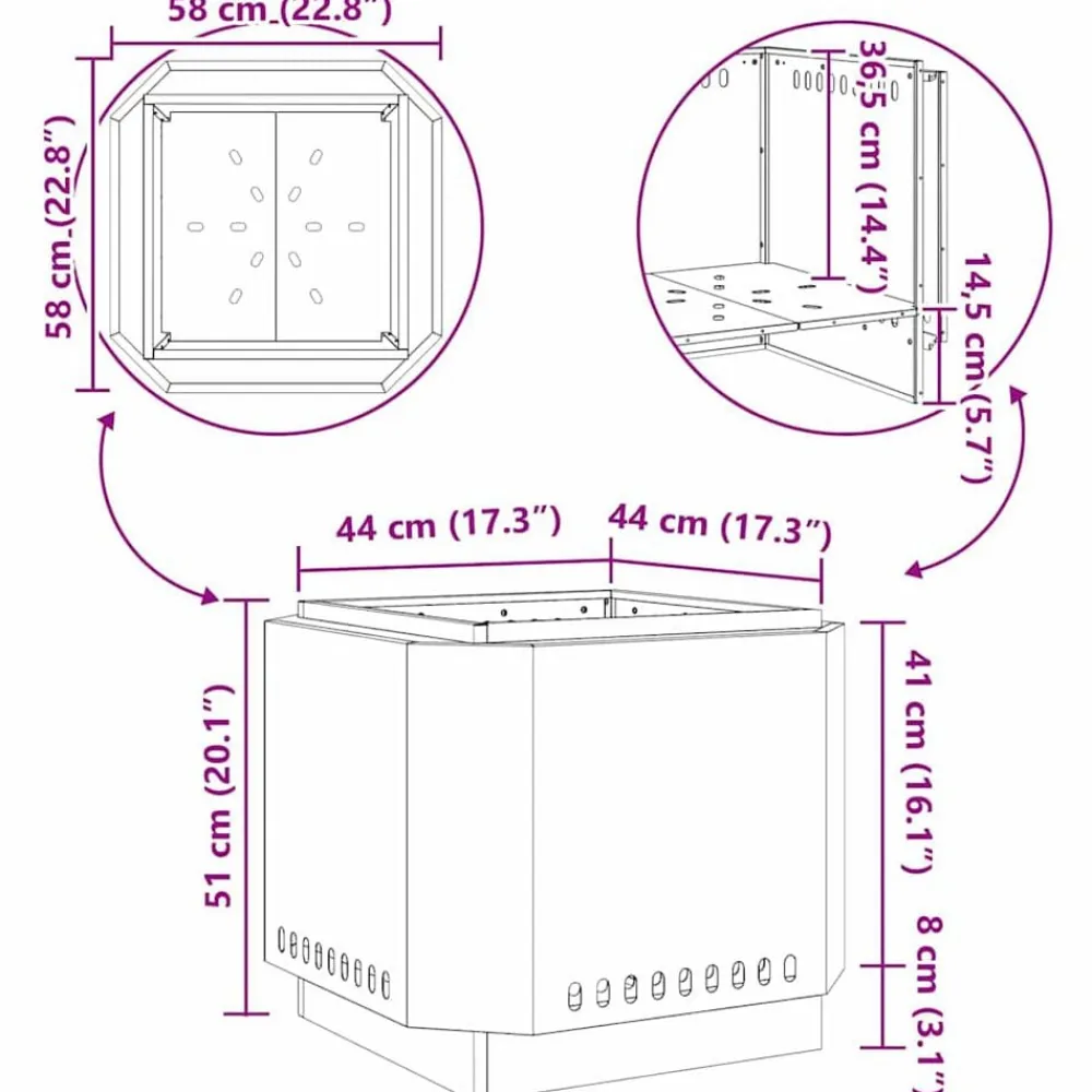 vidaXL Chimeneas-Hoguera Sin Humo Negro 58 x 58 x 51 cm Acero laminado en frío