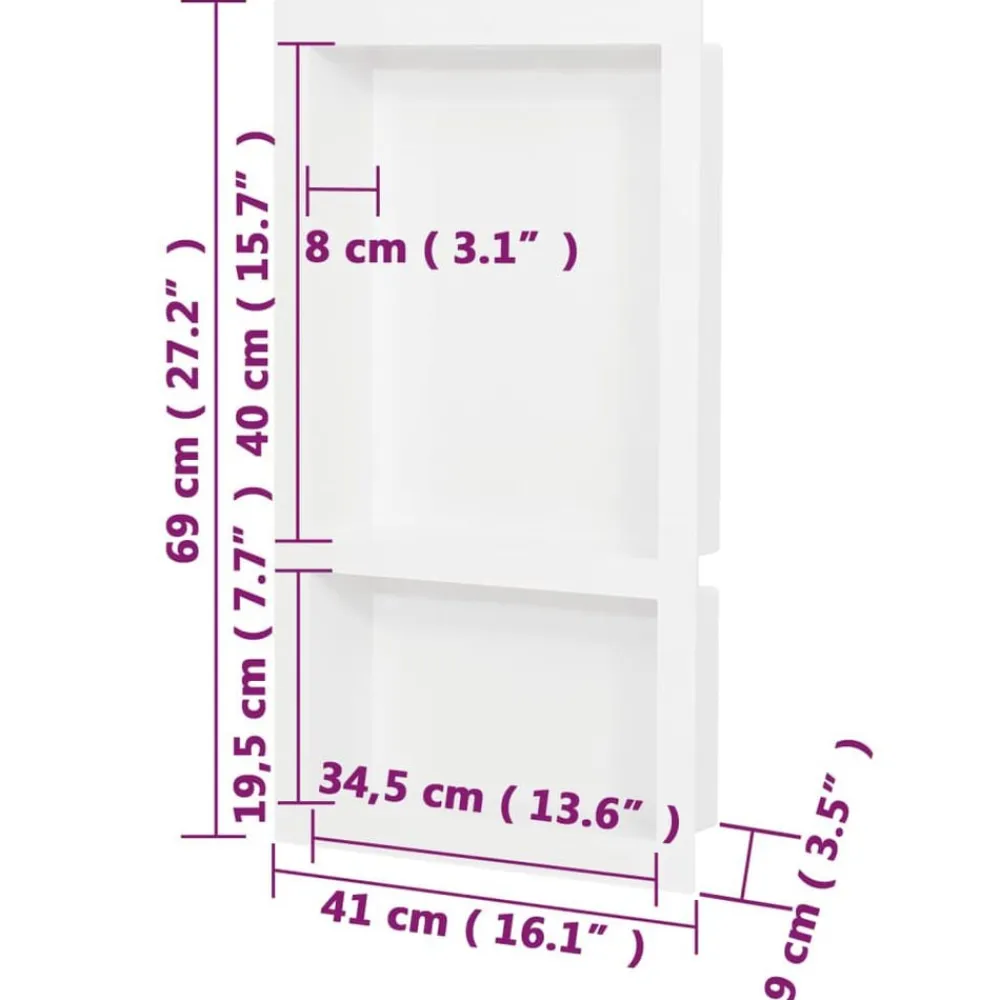 vidaXL Hornacina de ducha 2 compartimentos blanco brillo 41x51x10 cm Best