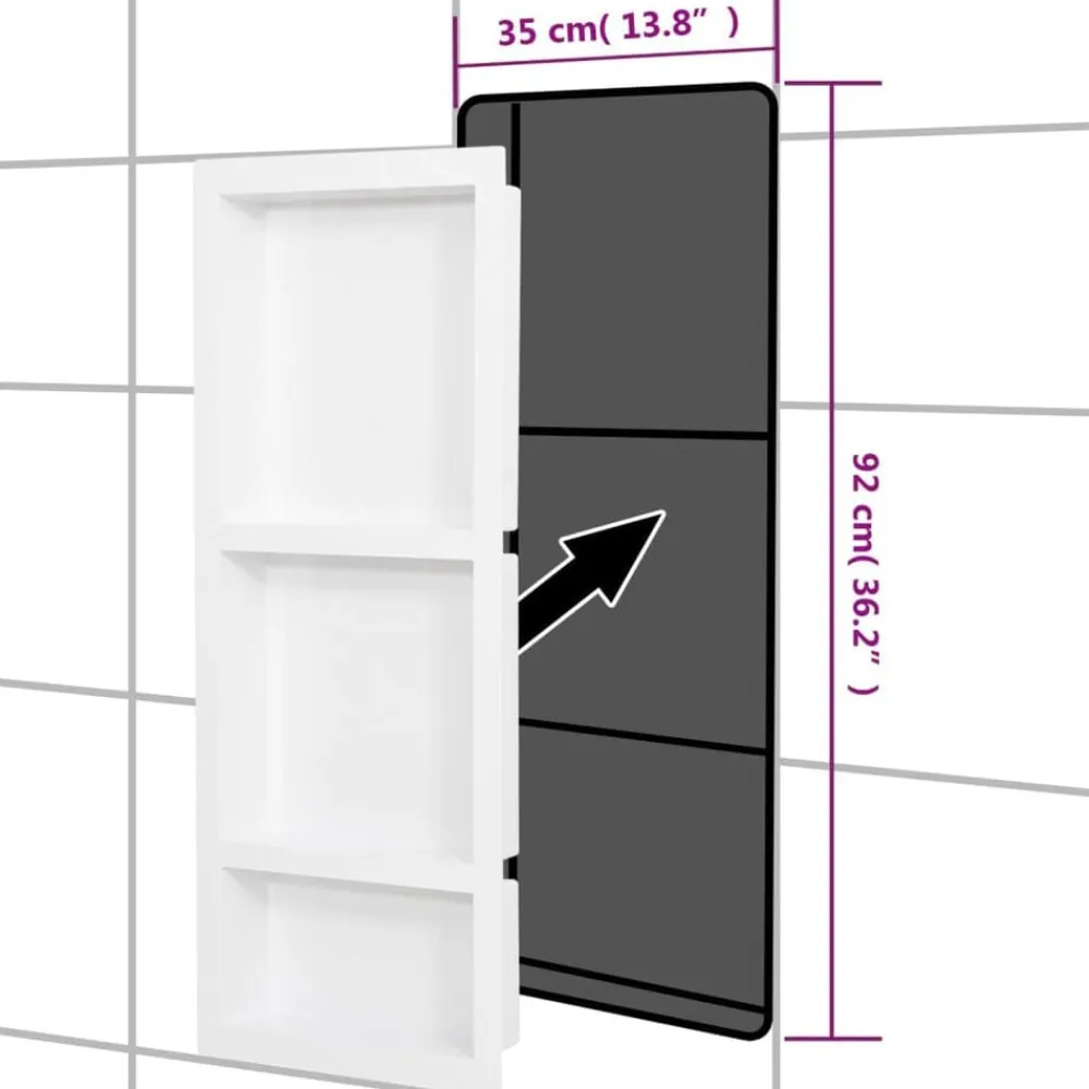 vidaXL Fontanería-Hornacina de ducha 3 compartimentos blanco brillo 41x99x9 cm