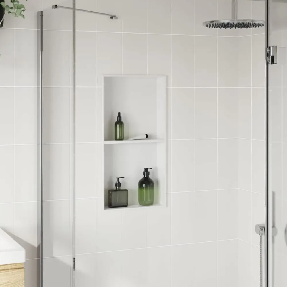vidaXL Hornacina ducha acero inoxidable blanco mate 32x62x9 cm Sale