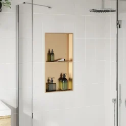 vidaXL Fontanería-Hornacina ducha acero inoxidable dorado cepillado 32x62x9 cm