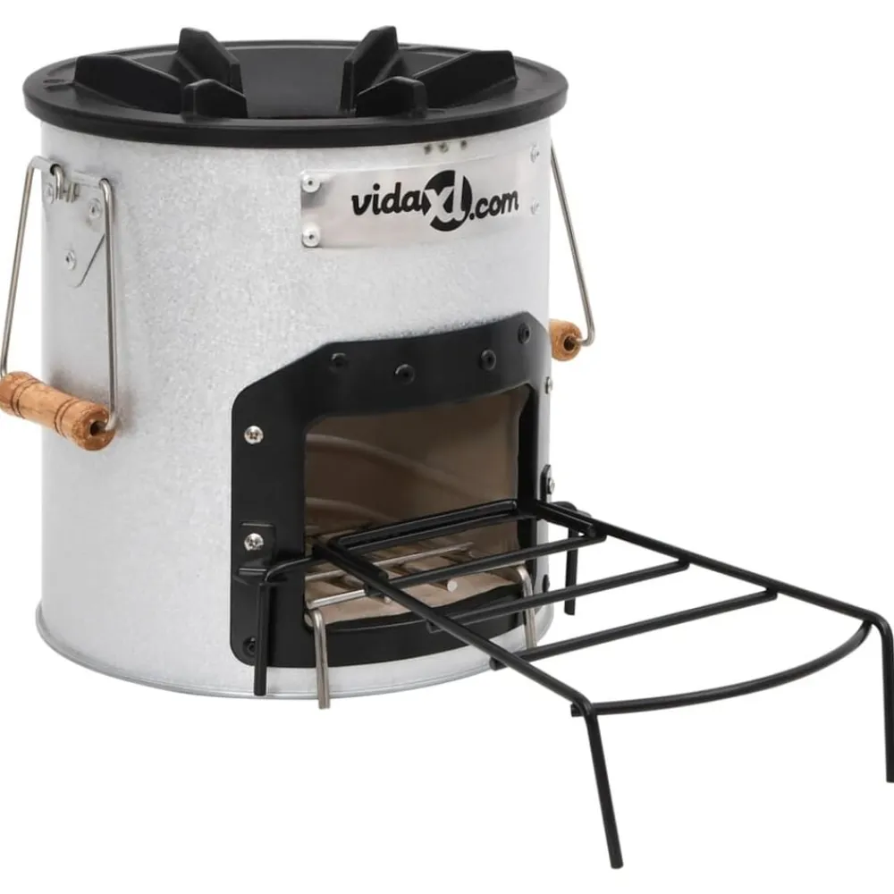 vidaXL Hornillo de leña para camping acero plateado 45x25x26 cm Discount