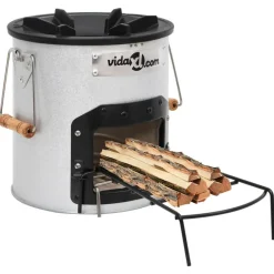 vidaXL Hornillo de leña para camping acero plateado 45x25x26 cm Discount