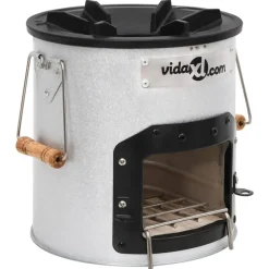 vidaXL Hornillo de leña para camping acero plateado 45x25x26 cm Discount