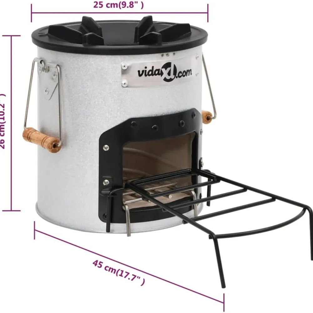 vidaXL Hornillo de leña para camping acero plateado 45x25x26 cm Discount