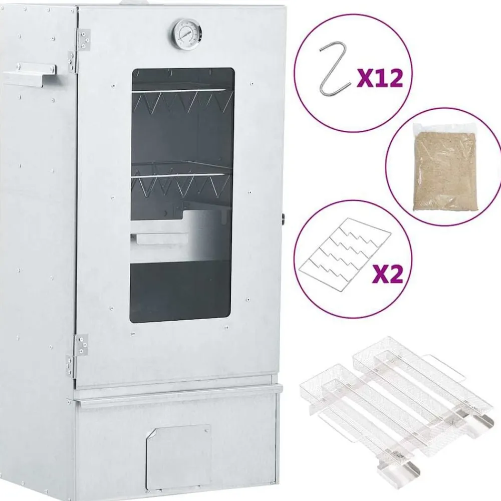 vidaXL Horno ahumador de BBQ con generador humo frío acero galvanizado New