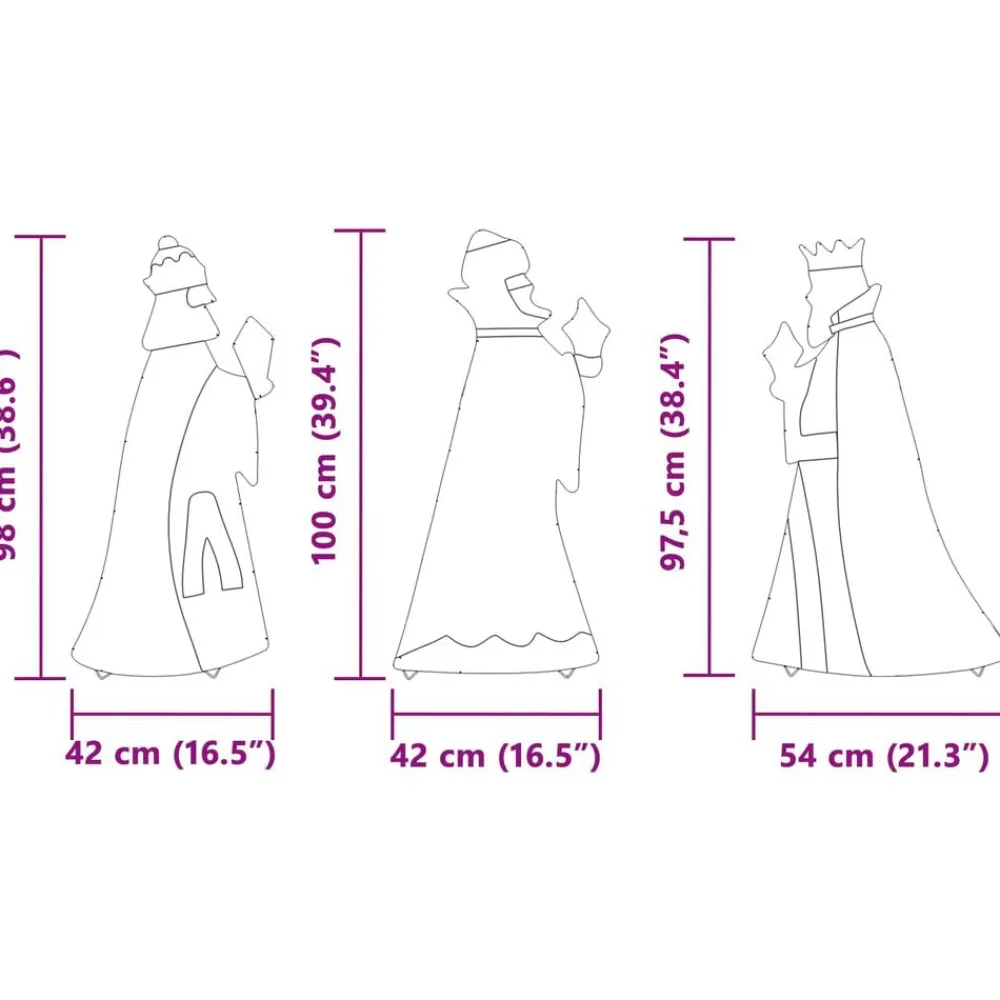 vidaXL Iluminación navideña de los 3 Reyes Magos 3 pcs Cálido 105 cm New
