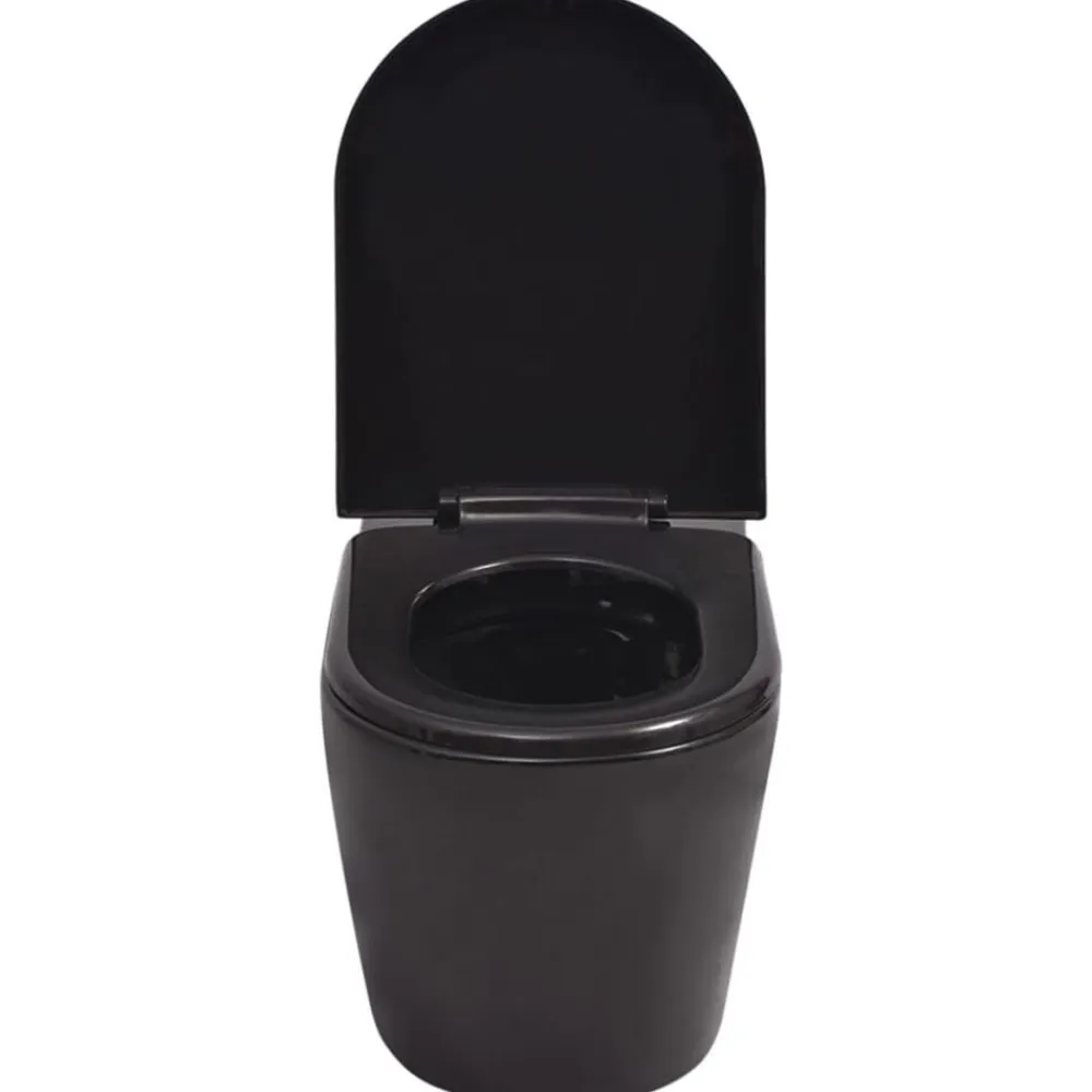 vidaXL Inodoro de pared cerámica Negro Hot