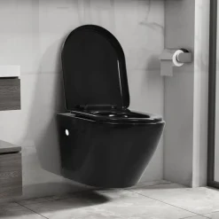 vidaXL Fontanería-Inodoro de pared sin bordes de cerámica